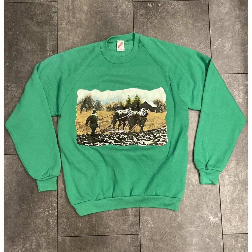 Jerzees Cotton Vintage Horse Farmer Graphic Sweatshirt Size Large Killen Print